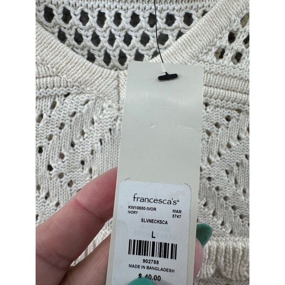 Francescas Studio 19 Ivory Crochet Knit Sleeveless Top Ruffle Trim Large NWT - Picture 6 of 7